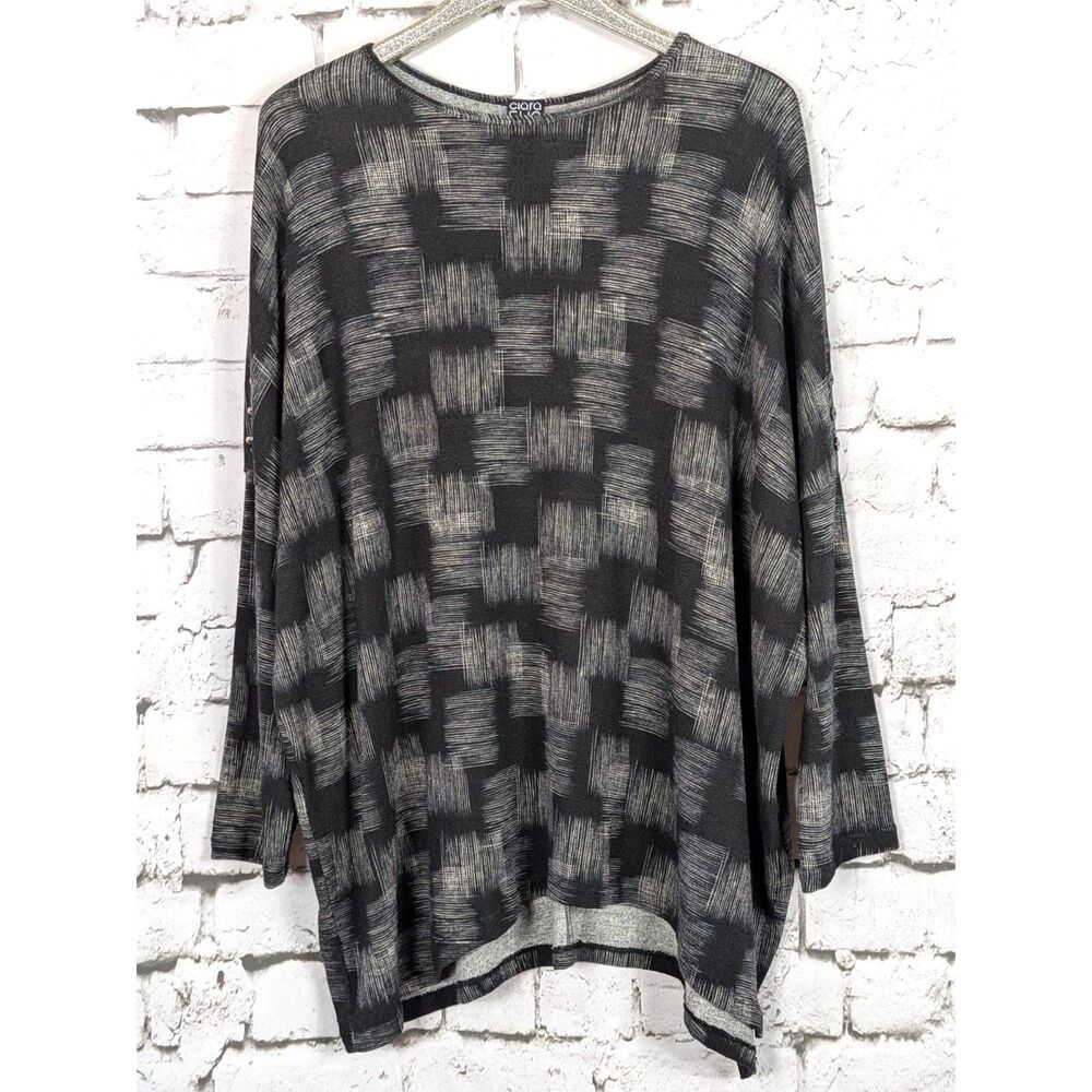 CLARA SUN WOO Slouchy Dolman Sleeve Crosshatch Knit Tunic Lagenlook USA Size XL